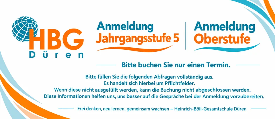 Anmeldung Jahrgangsstufe 5 und Oberstufe an der HBG Düren – Termin online buchen bei terminland.de